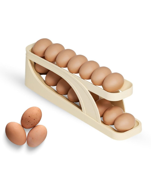 Egg Dispenser - Roll Down Automatic Egg Organizer for Refrigerator Storage